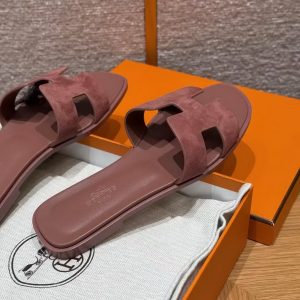 Hermes Oran Sandal Women Suede Goatskin Vintage Rose Color - Image 5