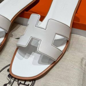 Hermes Oran Sandal Women Swift Calfskin Blanc H021056Z 02340 - Image 12