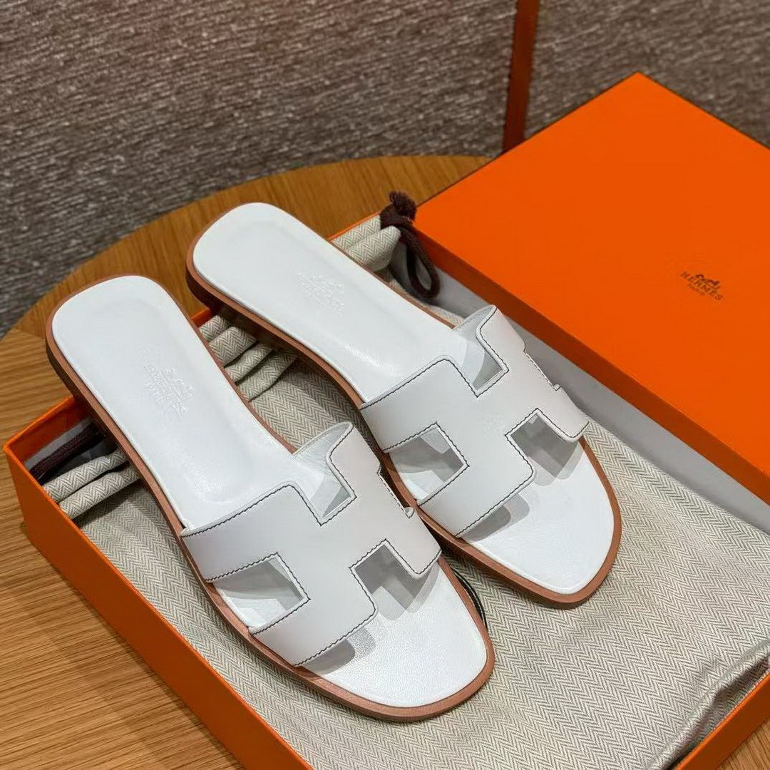 Hermes Oran Sandal Women Swift Calfskin Blanc H021056Z 02340 - Image 9