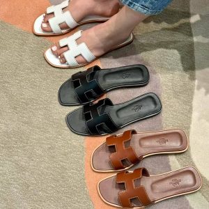 Hermes Oran Sandal Women Swift Calfskin Blanc H021056Z 02340 - Image 5