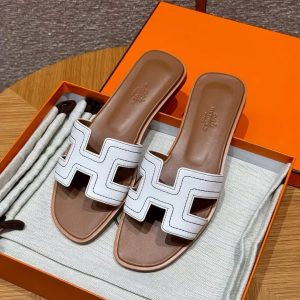 Hermes Oran Sandal Women Swift Calfskin Blanc Natural