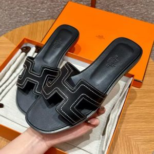 Alternative view of Hermes Oran Sandal Women Swift Calfskin Blanc Noir
