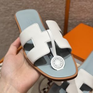 Hermes Oran Sandal Women Swift Calfskin Bleu Glacier White - Image 7