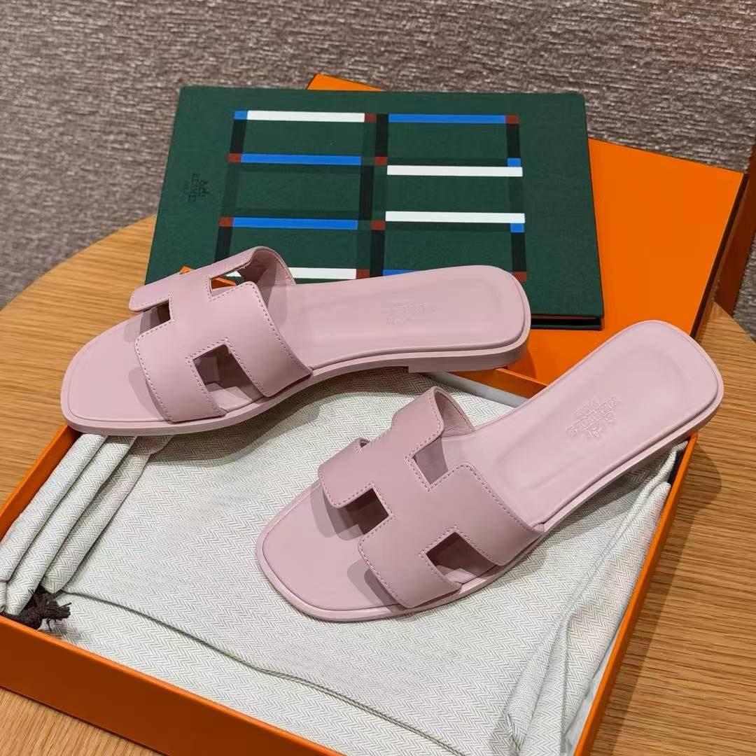 Hermes Oran Sandal Women Swift Calfskin Rose Cancan - Image 4