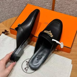 Hermes Oz Mule Women Calfskin Gold Kelly Buckle Noir H221081Z 02350 - Image 11