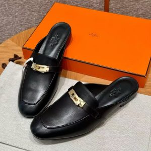 Hermes Oz Mule Women Calfskin Gold Kelly Buckle Noir H221081Z 02350 - Image 9