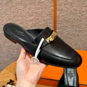 Hermes Oz Mule Women Calfskin Gold Kelly Buckle Noir H221081Z 02350 - Image 6
