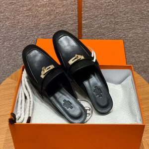 Hermes Oz Mule Women Calfskin Gold Kelly Buckle Noir H221081Z 02350 - Image 3