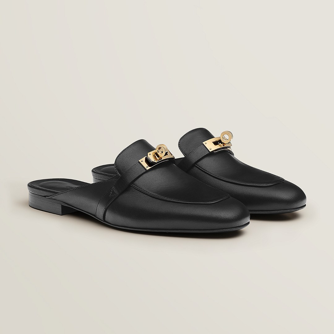 Hermes Oz Mule Women Calfskin Gold Kelly Buckle Noir H221081Z 02350