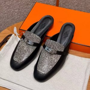 Alternative view of Hermes Oz Mule Women Calfskin Natura Lizard Sliver Kelly Buckle Noir Ombre H241243Z 02350