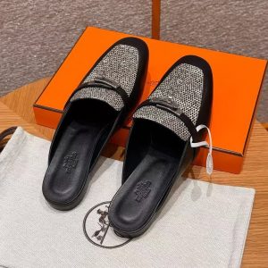 Hermes Oz Mule Women Calfskin Natura Lizard Sliver Kelly Buckle Noir Ombre H241243Z 02350 - Image 12