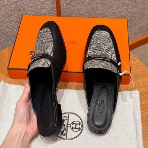 Hermes Oz Mule Women Calfskin Natura Lizard Sliver Kelly Buckle Noir Ombre H241243Z 02350 - Image 11