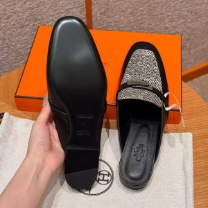 Hermes Oz Mule Women Calfskin Natura Lizard Sliver Kelly Buckle Noir Ombre H241243Z 02350 - Image 10