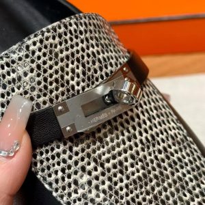 Hermes Oz Mule Women Calfskin Natura Lizard Sliver Kelly Buckle Noir Ombre H241243Z 02350 - Image 8