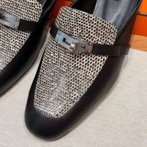 Hermes Oz Mule Women Calfskin Natura Lizard Sliver Kelly Buckle Noir Ombre H241243Z 02350 - Image 7