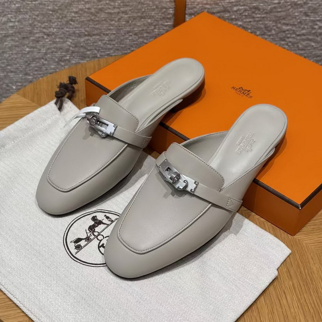 Hermes Oz Mule Women Calfskin Sliver Kelly Buckle Beige Nomade H232120Z 32365 - Image 2