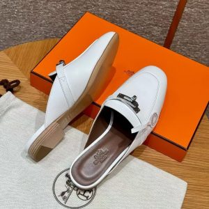 Hermes Oz Mule Women Calfskin Sliver Kelly Buckle Blanc H212296Z 02340 - Image 13