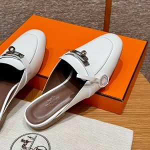 Hermes Oz Mule Women Calfskin Sliver Kelly Buckle Blanc H212296Z 02340 - Image 12