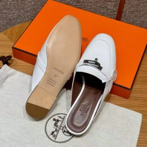 Hermes Oz Mule Women Calfskin Sliver Kelly Buckle Blanc H212296Z 02340 - Image 11