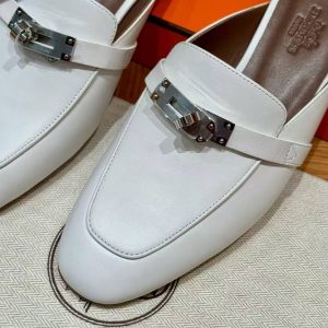 Hermes Oz Mule Women Calfskin Sliver Kelly Buckle Blanc H212296Z 02340 - Image 7
