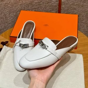 Hermes Oz Mule Women Calfskin Sliver Kelly Buckle Blanc H212296Z 02340 - Image 6