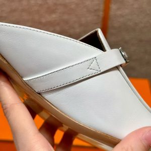 Hermes Oz Mule Women Calfskin Sliver Kelly Buckle Blanc H212296Z 02340 - Image 5