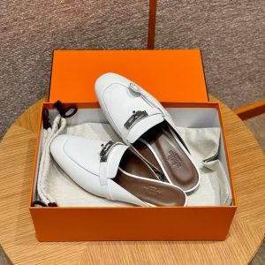 Hermes Oz Mule Women Calfskin Sliver Kelly Buckle Blanc H212296Z 02340 - Image 4
