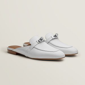 Hermes Oz Mule Women Calfskin Sliver Kelly Buckle Blanc H212296Z 02340