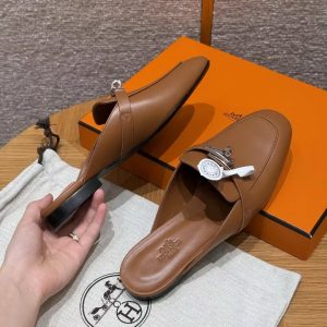 Hermes Oz Mule Women Calfskin Sliver Kelly Buckle Naturel H211157Z A3340 - Image 15