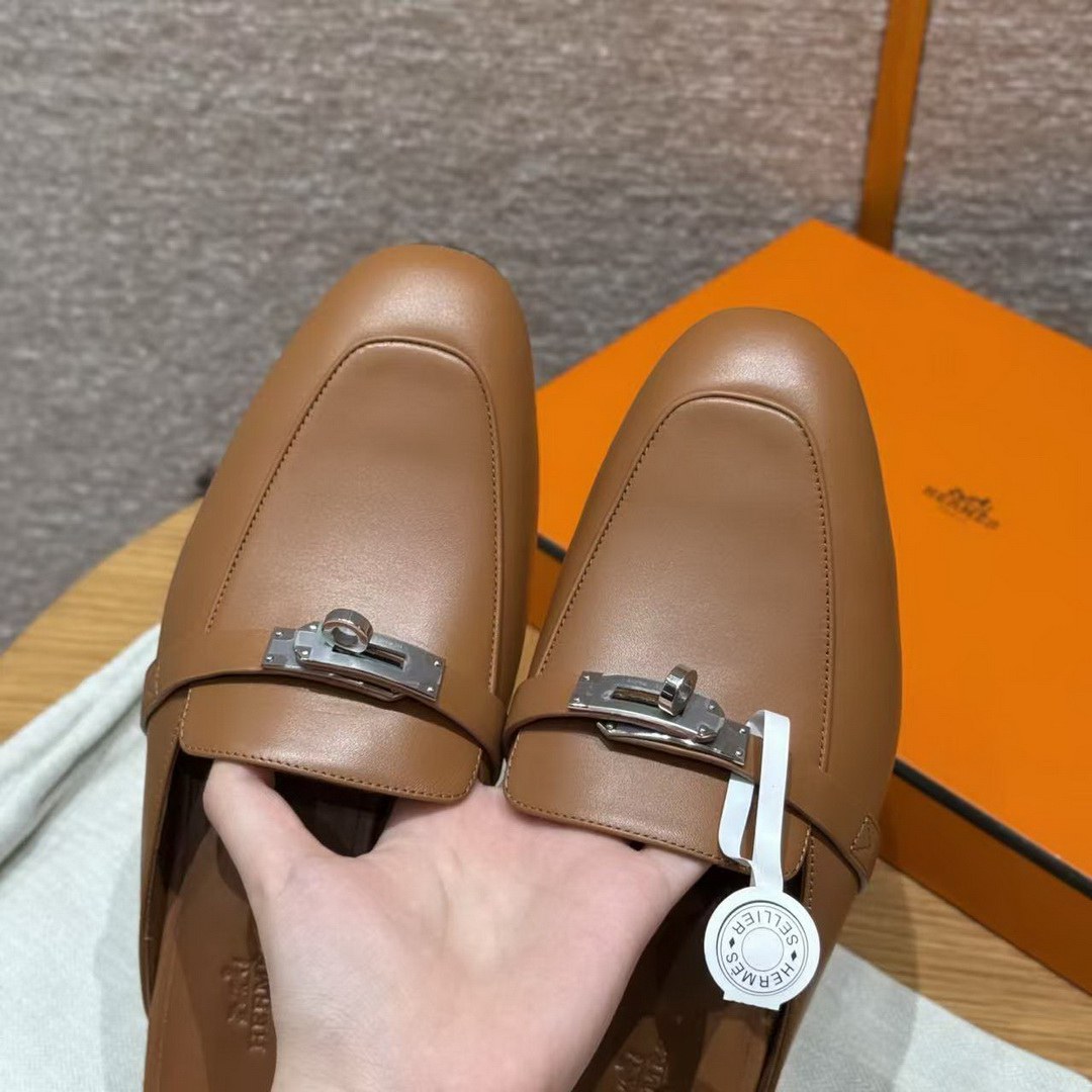 Hermes Oz Mule Women Calfskin Sliver Kelly Buckle Naturel H211157Z A3340 - Image 10