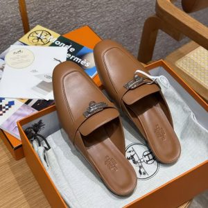 Hermes Oz Mule Women Calfskin Sliver Kelly Buckle Naturel H211157Z A3340 - Image 5