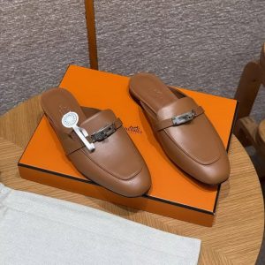 Hermes Oz Mule Women Calfskin Sliver Kelly Buckle Naturel H211157Z A3340 - Image 4