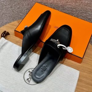 Hermes Oz Mule Women Calfskin Sliver Kelly Buckle Noir H212295Z 01340 - Image 14