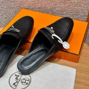 Hermes Oz Mule Women Calfskin Sliver Kelly Buckle Noir H212295Z 01340 - Image 12