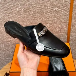 Hermes Oz Mule Women Calfskin Sliver Kelly Buckle Noir H212295Z 01340 - Image 9