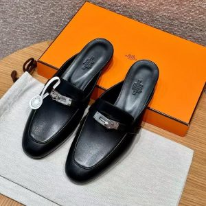 Hermes Oz Mule Women Calfskin Sliver Kelly Buckle Noir H212295Z 01340 - Image 6