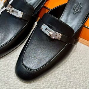 Hermes Oz Mule Women Calfskin Sliver Kelly Buckle Noir H212295Z 01340 - Image 5