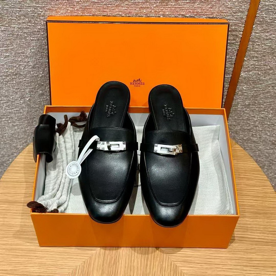 Hermes Oz Mule Women Calfskin Sliver Kelly Buckle Noir H212295Z 01340 - Image 3