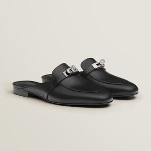 Hermes Oz Mule Women Calfskin Sliver Kelly Buckle Noir H212295Z 01340