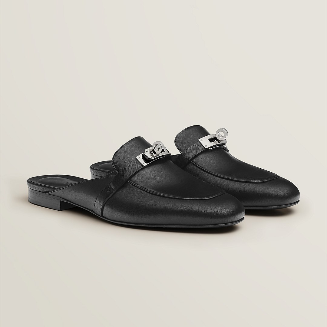 Hermes Oz Mule Women Calfskin Sliver Kelly Buckle Noir H212295Z 01340