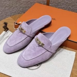 Alternative view of Hermes Oz Mule Women Suede Goatskin Gold Kelly Buckle Violet Glycine H241066Z VY355