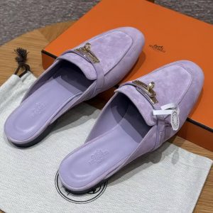 Hermes Oz Mule Women Suede Goatskin Gold Kelly Buckle Violet Glycine H241066Z VY355 - Image 11