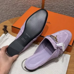 Hermes Oz Mule Women Suede Goatskin Gold Kelly Buckle Violet Glycine H241066Z VY355 - Image 10