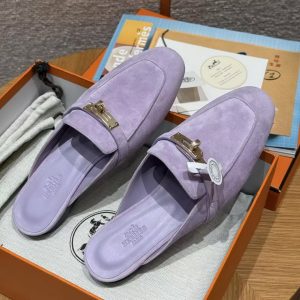 Hermes Oz Mule Women Suede Goatskin Gold Kelly Buckle Violet Glycine H241066Z VY355 - Image 6