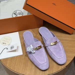 Hermes Oz Mule Women Suede Goatskin Gold Kelly Buckle Violet Glycine H241066Z VY355 - Image 5