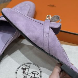 Hermes Oz Mule Women Suede Goatskin Gold Kelly Buckle Violet Glycine H241066Z VY355 - Image 4