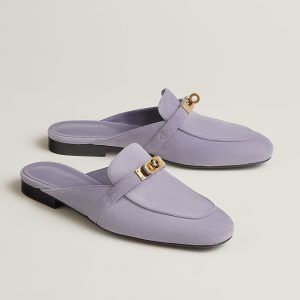 Hermes Oz Mule Women Suede Goatskin Gold Kelly Buckle Violet Glycine H241066Z VY355