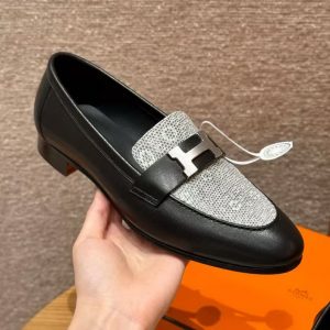 Hermes Paris Loafer Women Calfskin Natura Lizard Sliver Buckle Noir Ombre H232189Z 02355 - Image 15