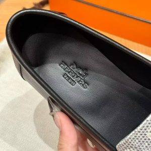 Hermes Paris Loafer Women Calfskin Natura Lizard Sliver Buckle Noir Ombre H232189Z 02355 - Image 13