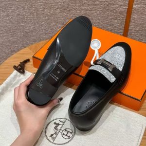 Hermes Paris Loafer Women Calfskin Natura Lizard Sliver Buckle Noir Ombre H232189Z 02355 - Image 4